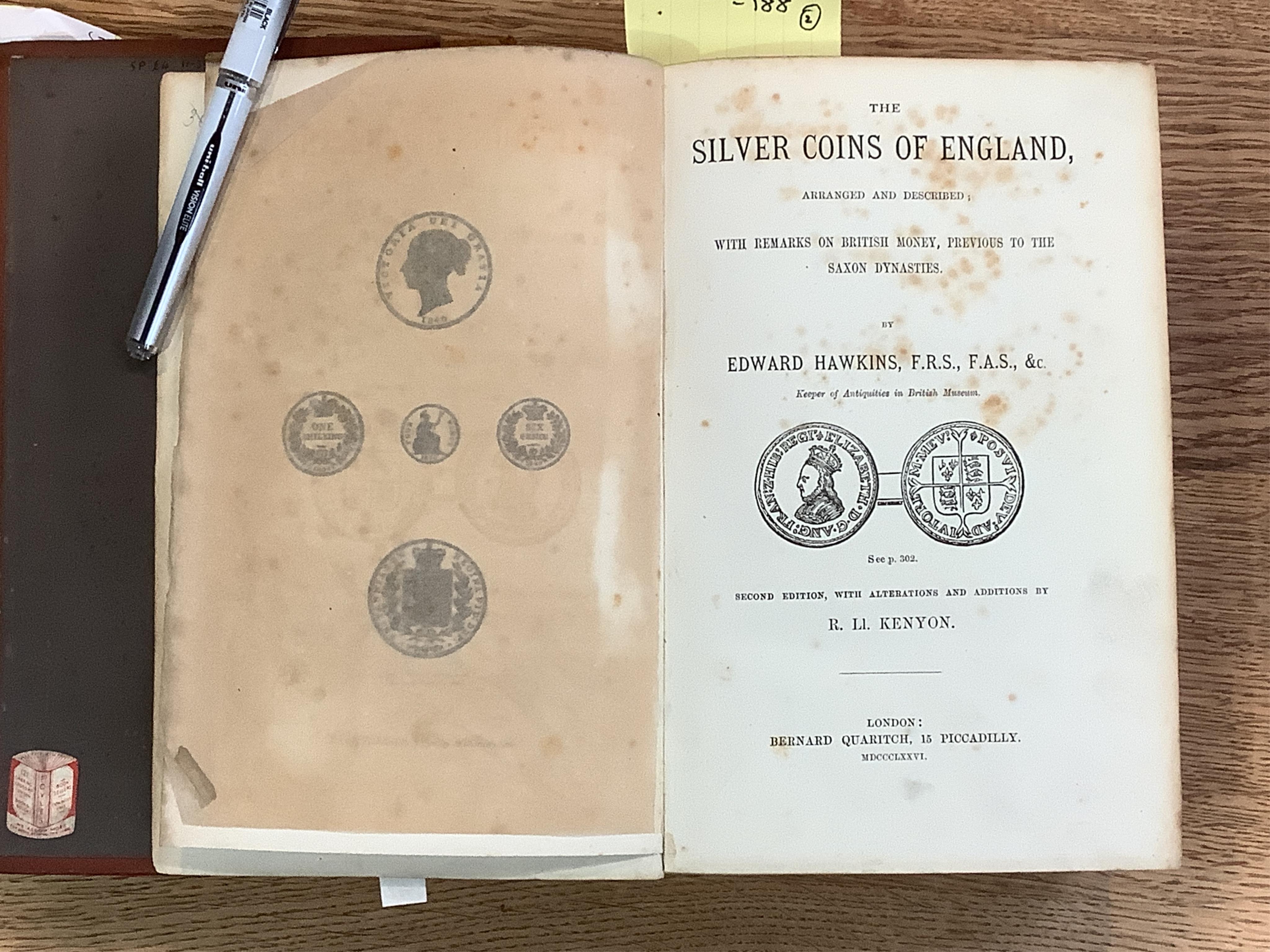 Foy-Vaillant, Jean. Numismata Imperatorum Romanorum, vol 2 only, octavo, Paris 1694; Hawkins, Edward. The Silver Coins of England, 1887 (2)